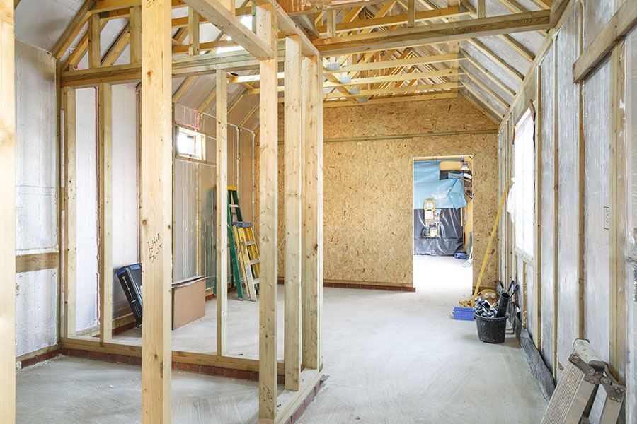 Timber framing during a residential building project